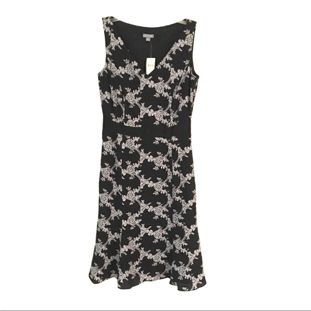 Ann Taylor 100% silk floral sleeveless dress Women’s Size 0 NEW black & white